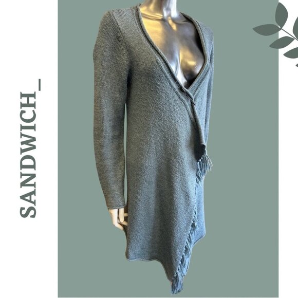 Samdwich_ Green Blue Long Sleeve Long Cardigan Sweater Fringe Size Small - Picture 2 of 7